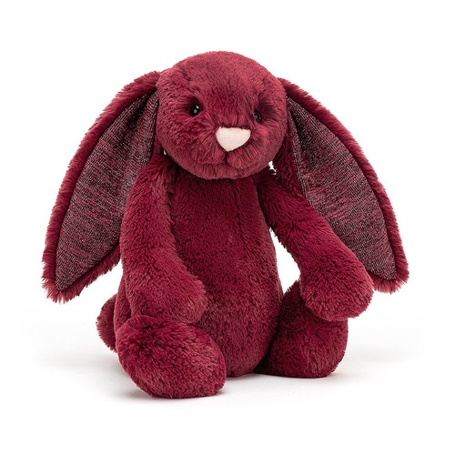 Jellycat Medium Bashful Sparkly Cassis Bunny - Berry Red