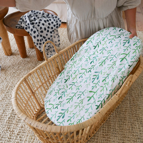 Waterproof Organic Cotton Fitted Bassinet Sheet - Green Cacti