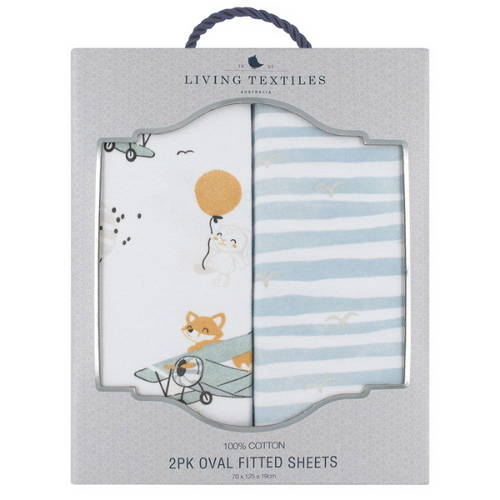 2 Pack Fitted Oval Cot Sheets - Up Up And Away