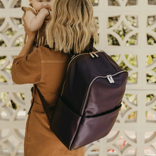 Multitasker Nappy Backpack - Mulberry Faux Dimple Leather