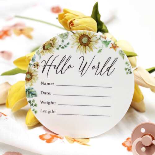 Birth Announcement Disc Hello World - Sunflowers