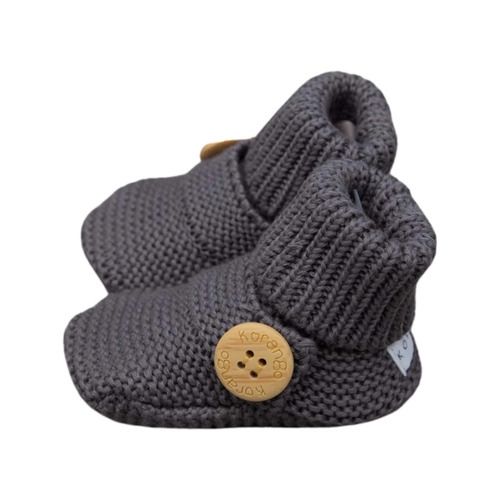 Cotton Knit Button Booties - Charcoal