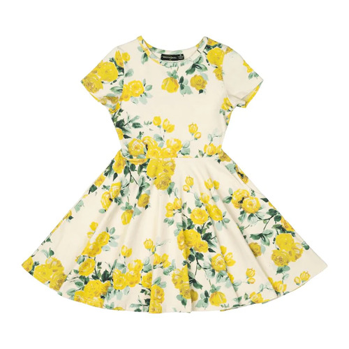 Rock Your Kid Yellow Roses Waisted Dress - Floral