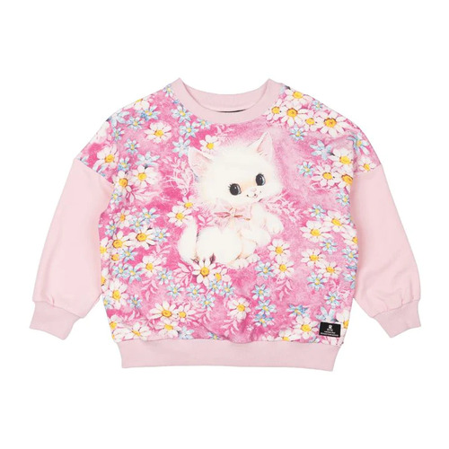 Rock Your Kid White Kitten Sweatshirt - Pink