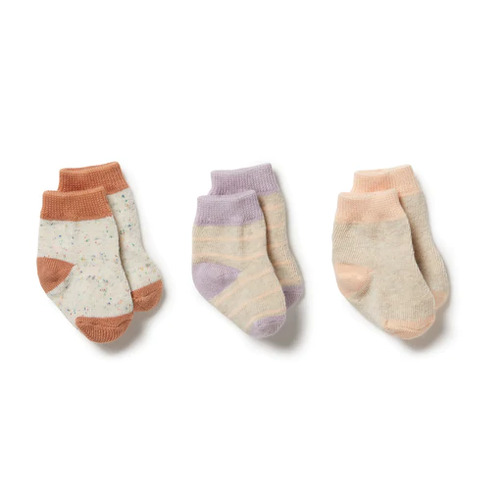 3 Pack Baby Socks - Cream Tan/Lilac Ash/Cameo Rose