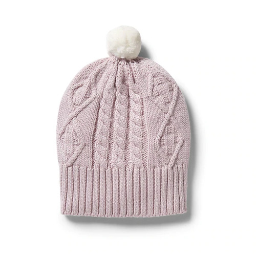 Knitted Cable Beanie - Lilac Ash