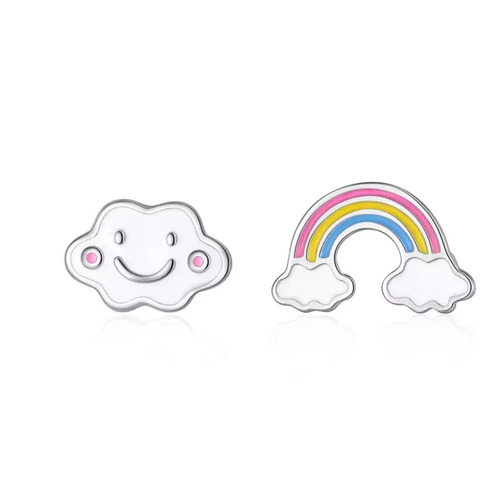 Sterling Silver Petite Rainbow + Cloud Stud Earrings