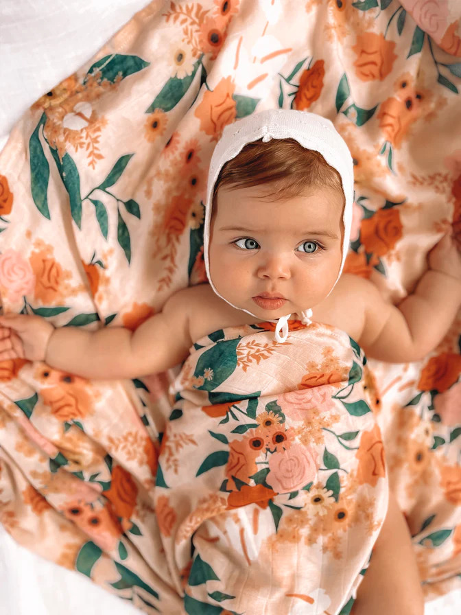 Organic Muslin Wrap Swaddle Rose Garden
