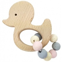 Wooden Duck Rattle - Natural Pink
