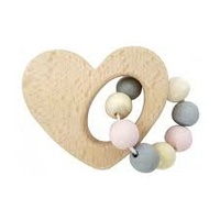 Wooden Heart Rattle - Natural Pink