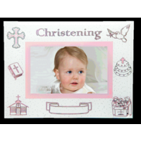 Glass Christening Frame - Pink