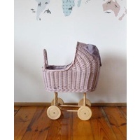 Wicker Dolls Pram (High) - Dusty Pink