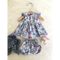 Stephanie Dress Set - Deep Pink Blooms On Grey