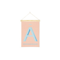 Linen Print Banners Blue A on Peach