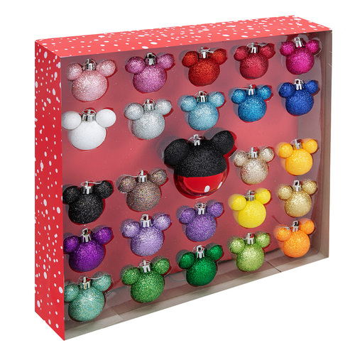 Disney Rainbow Glitter Mickey Shaped Baubles - Set Of 25