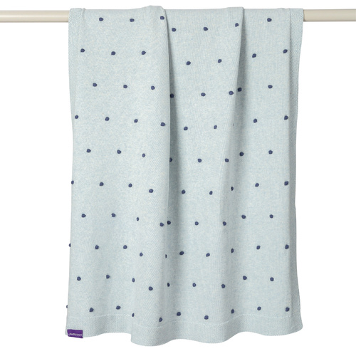 Baby Blanket | Knitted | Pom Pom [Blue, 80x100cm]