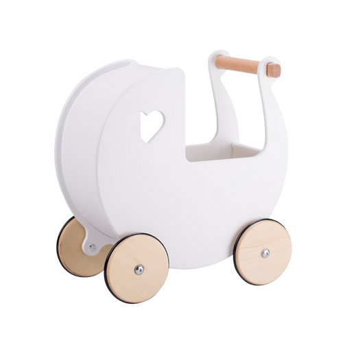 Moover Classic Wooden Dolls Pram - White With Natural