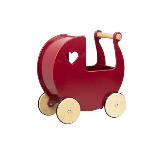 Moover Classic Wooden Dolls Pram - Red With Natural