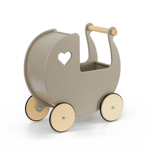 Moover Classic Wooden Dolls Pram - Grey With Natural