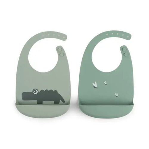 Done by Deer 2 Pack Silicone Bibs - Croco Green