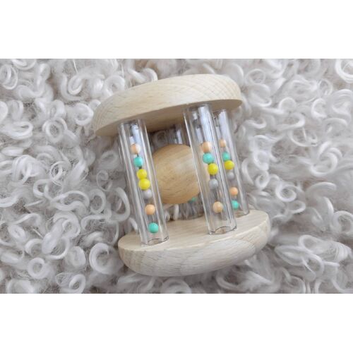 Calm And Breezy Wooden Rattle With Rainbow Beads