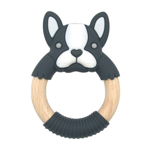 Teething Ring - Boxer Frenchie - Charcoal and White