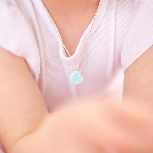 Blue Glitter Heart Necklace