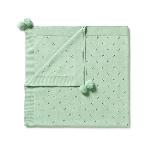Knitted Pointelle Blanket - Mint Green