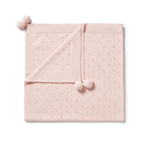Knitted Pointelle Blanket - Pink
