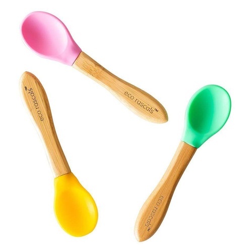 Eco Rascals Organic Bamboo Baby Spoon Set - Yellow/Green/Pink
