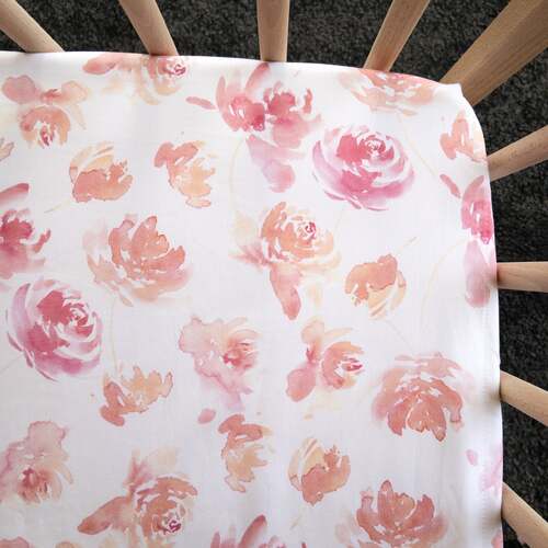 Waterproof Organic Cotton Fitted Cot Sheet - Delicate Petals
