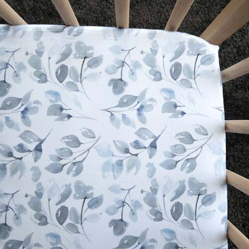 Waterproof Organic Cotton Fitted Mini Cot Sheet - Soft Foliage