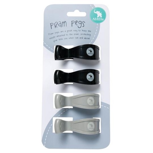 4 pack Pram Pegs - Grey/Black