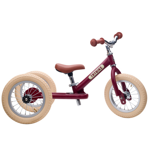 Ride-On | Bike | Vintage Trybike [Matte Red, Cream Tyres and White, 3 wheels]