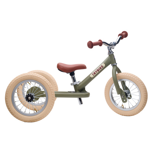 Ride-On | Bike | Vintage Trybike [Matte Green, Cream Tyres and White, 3 wheels]