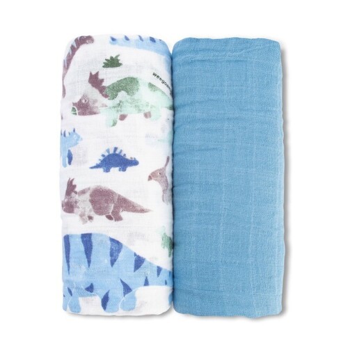 2 Pack Muslin Swaddles - Daryl Dino