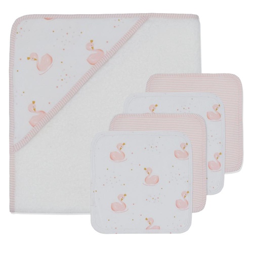 5 Piece Bath Gift Set - Swan Princess/Pink Stripe