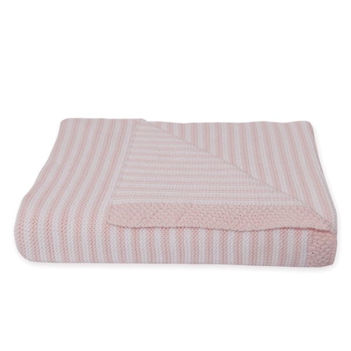 Knitted Stripe Blanket - Pink/White