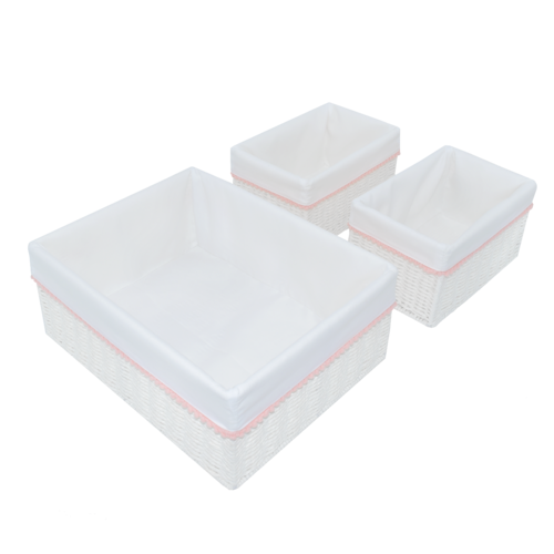 3 Piece Woven Storage Set - Blush Pompom
