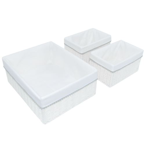 3 Piece Woven Storage Set - Grey Pompom