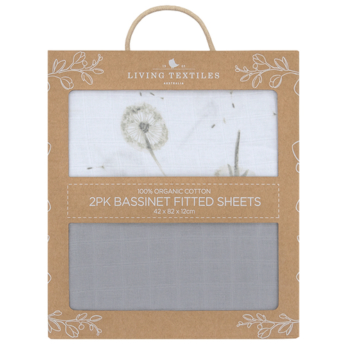 Organic Muslin Bassinet Fitted Sheets - Dandelion Grey