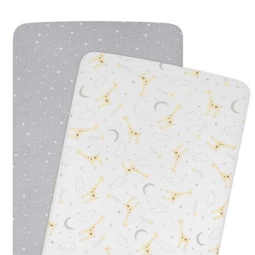 2 Pack Co-Sleeper Fitted Sheets - Noah/Grey Stars