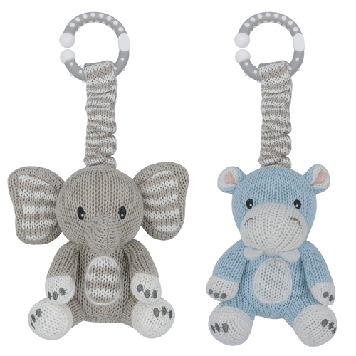 2 Pack Stroller Toys - Elephant + Hippo