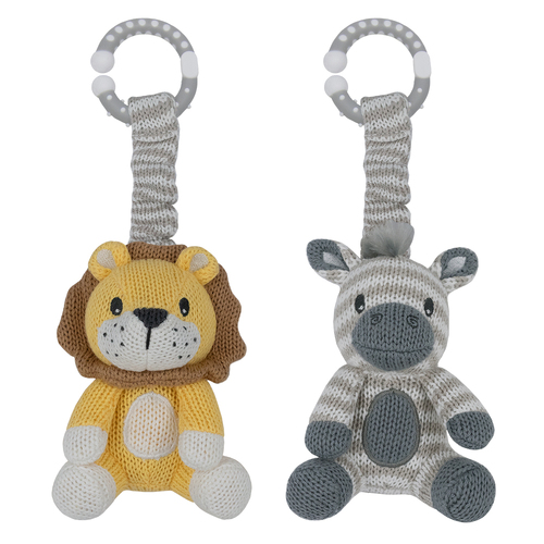 2 Pack Stroller Toys - Zebra + Lion