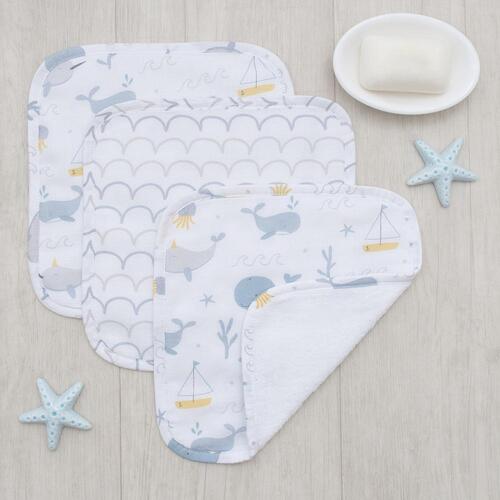 3 Pack Muslin Wash Cloths - Whale Of A Time