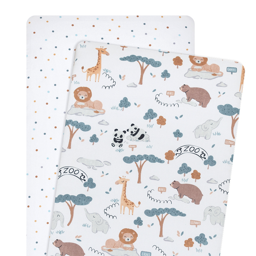 2 Pack Bedside Bassinet Fitted Sheets - Day At The Zoo