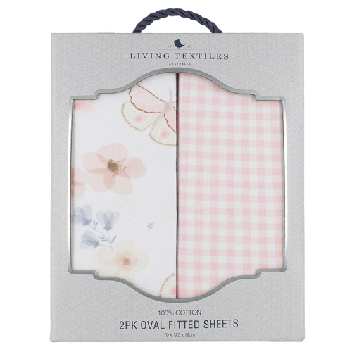 2 Pack Fitted Oval Cot Sheets - Butterfly Garden