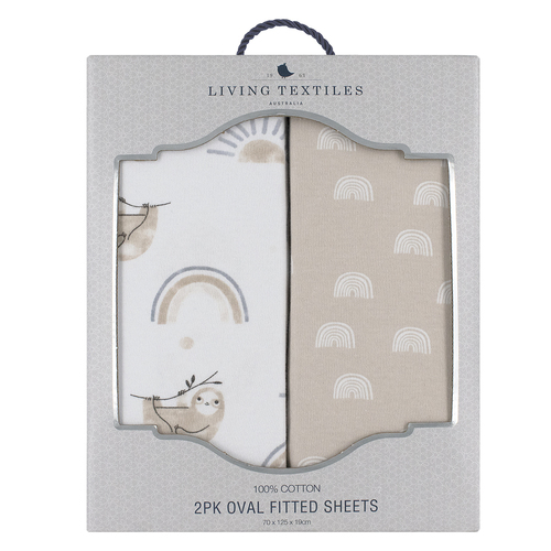 2 Pack Pack Fitted Oval Cot Sheets - Happy Sloth