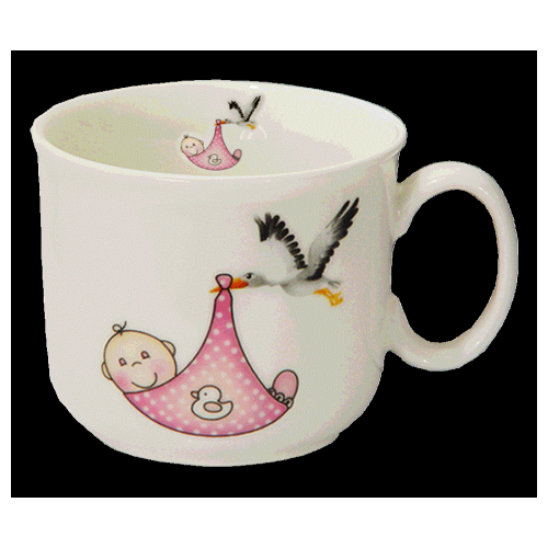 Porcelain Baby Stork Mug - Pink