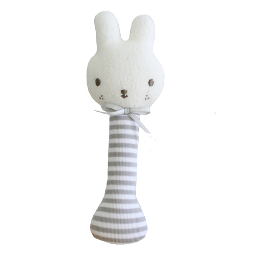 Baby Bunny Stick Rattle - Grey